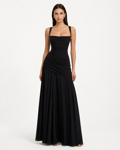 Lenara - Abito maxi drappeggiato con schiena con lacci
