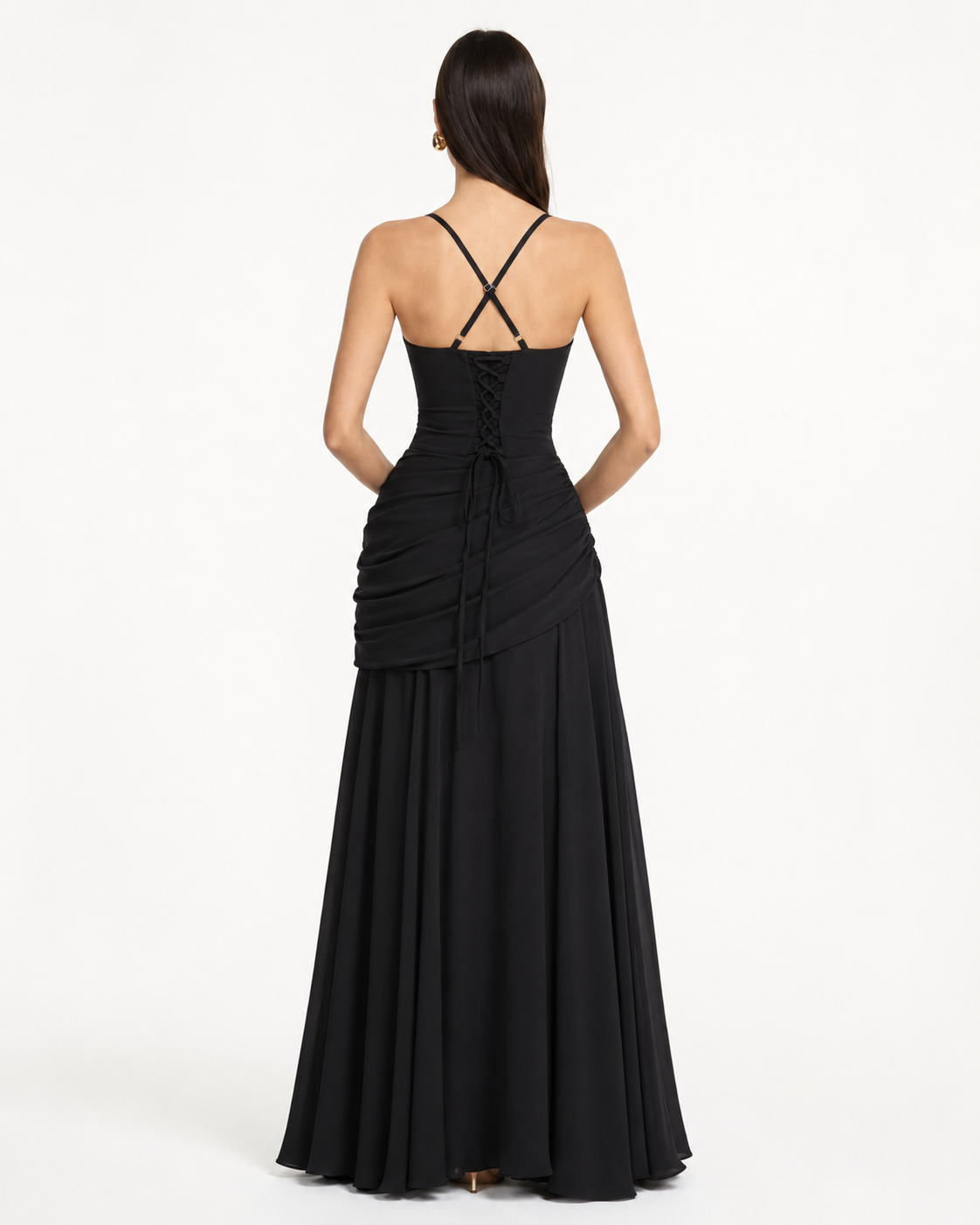 Lenara - Abito maxi drappeggiato con schiena con lacci