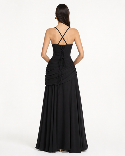 Lenara - Abito maxi drappeggiato con schiena con lacci