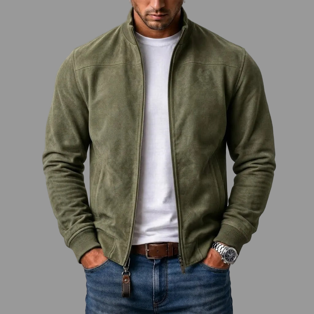 Fredric - Giacca bomber in suede con polsini a costine