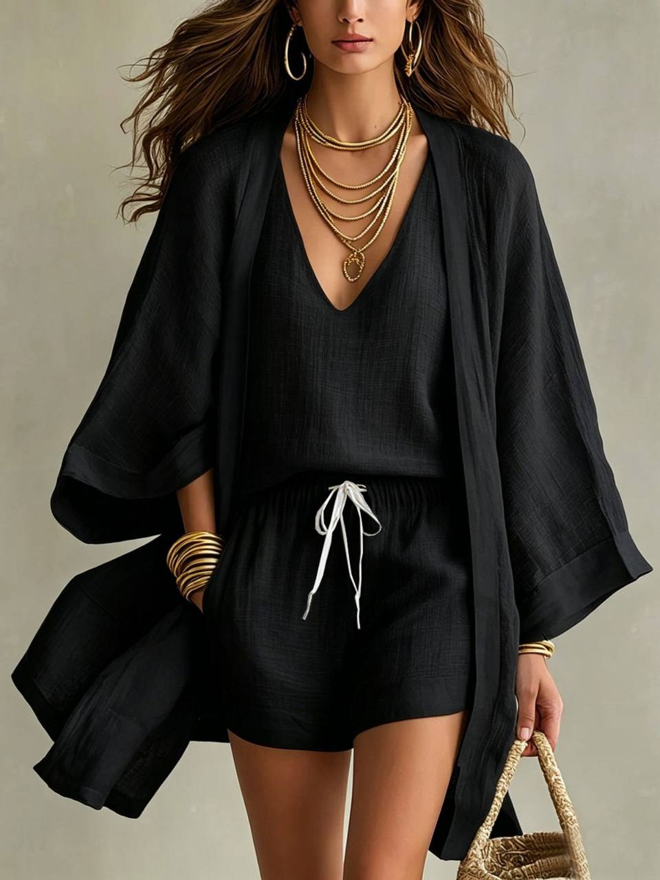 Aureva - Completo di lino a tre pezzi con cardigan