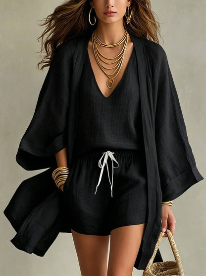 Aureva - Completo di lino a tre pezzi con cardigan