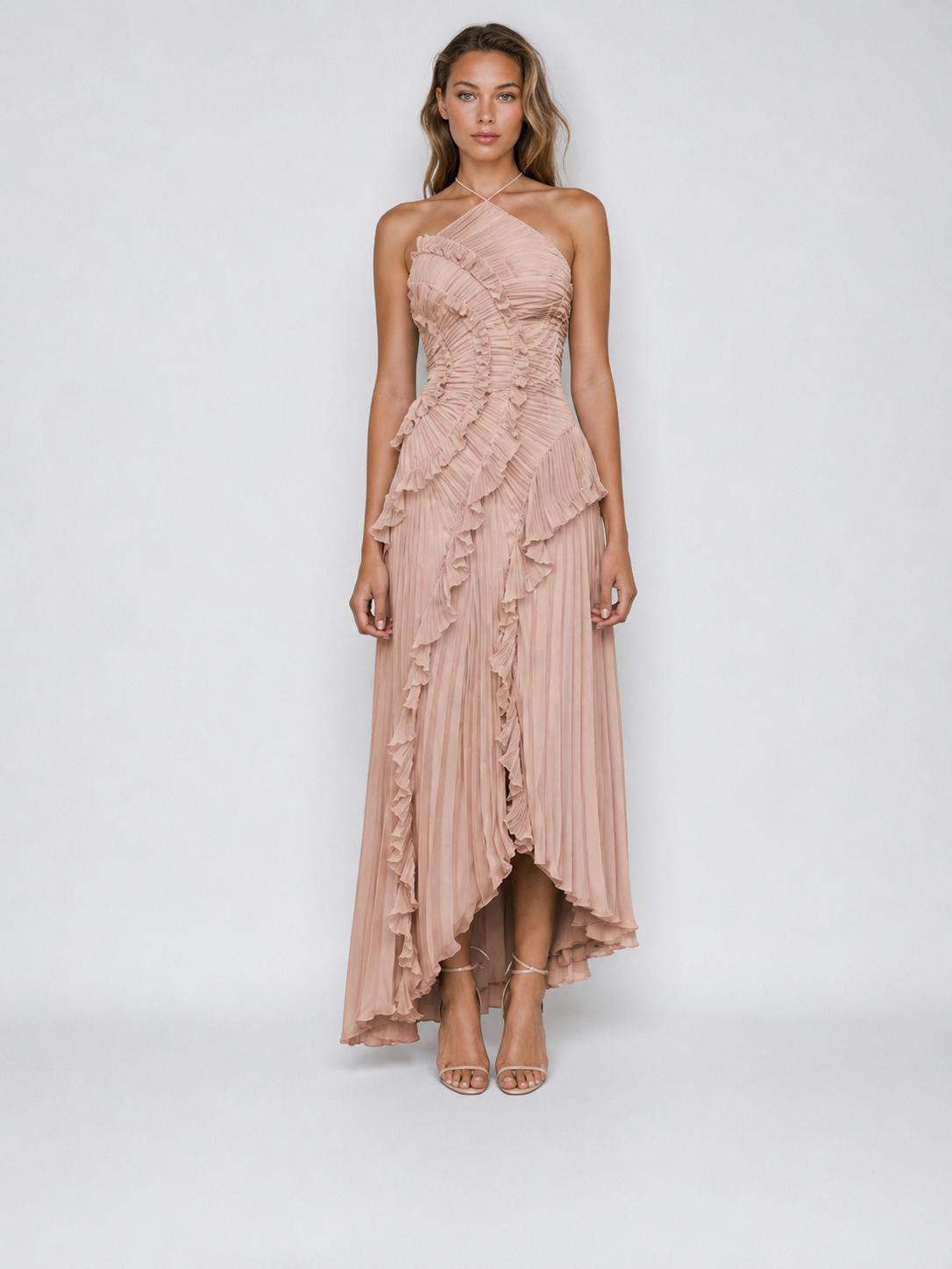 Serelina - Abito Maxi con Scollo a Halter e Rouches