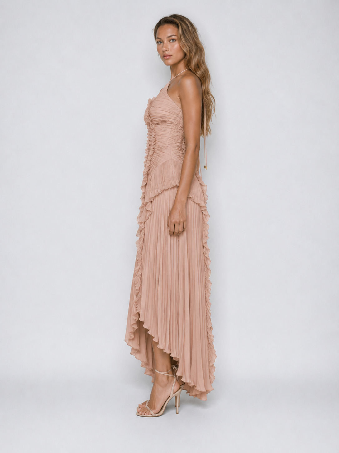 Serelina - Abito Maxi con Scollo a Halter e Rouches