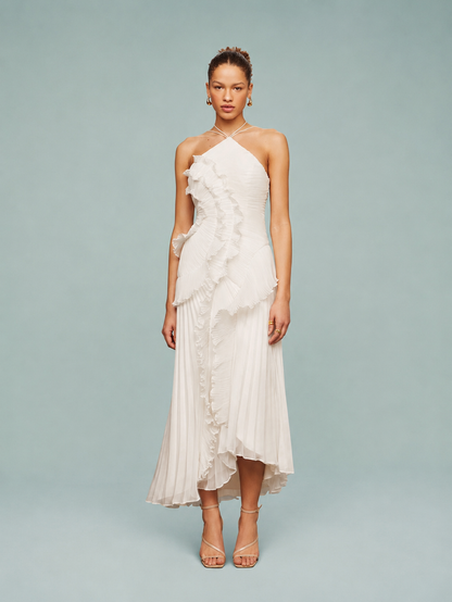 Serelina - Abito Maxi con Scollo a Halter e Rouches