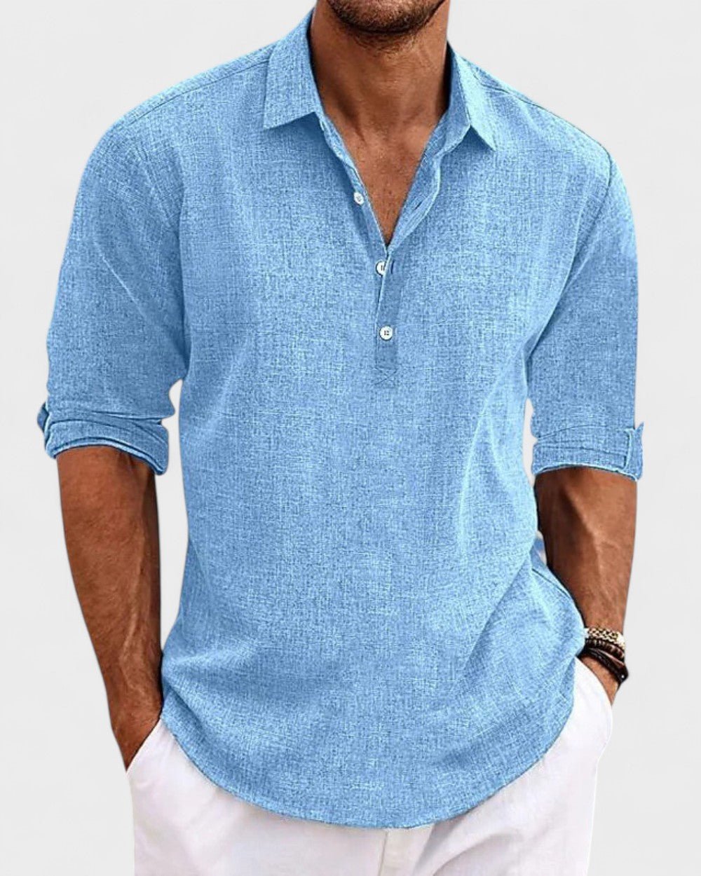 Travis - Camicia in cotone con colletto aperto