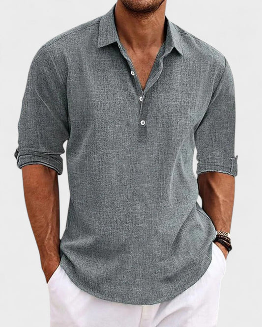 Travis - Camicia in cotone con colletto aperto