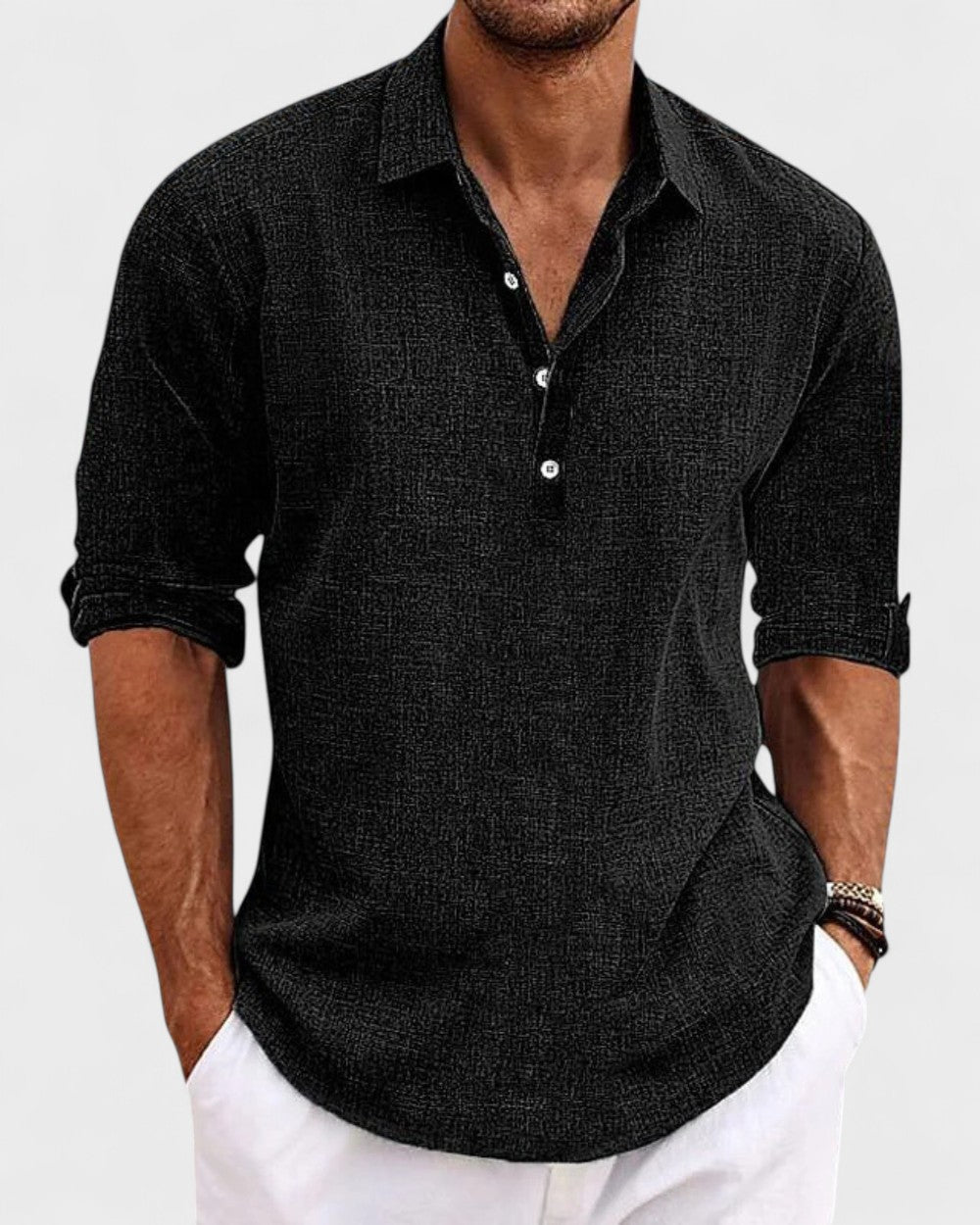 Travis - Camicia in cotone con colletto aperto
