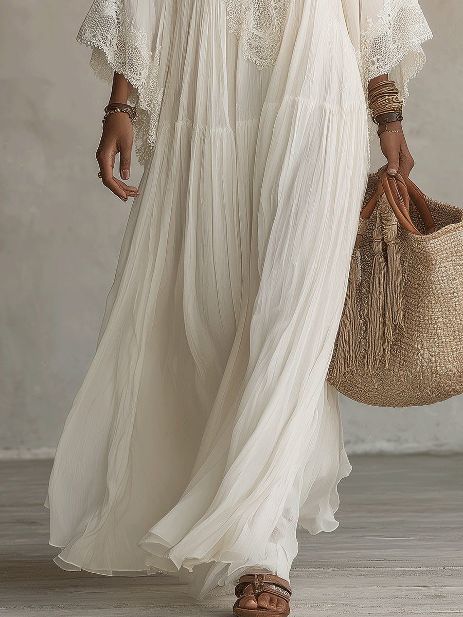 Ondina - Maxidress in Chiffon con Pizzo