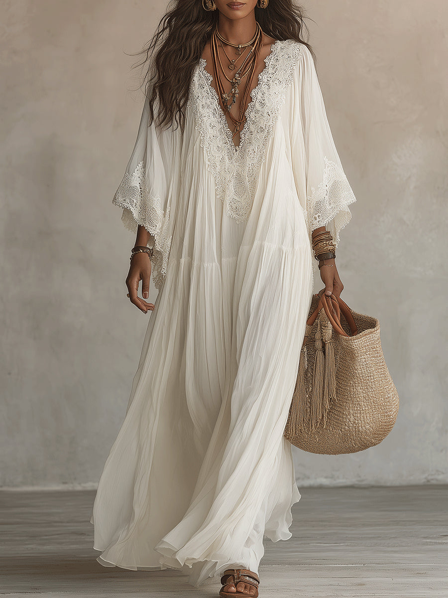 Ondina - Maxidress in Chiffon con Pizzo