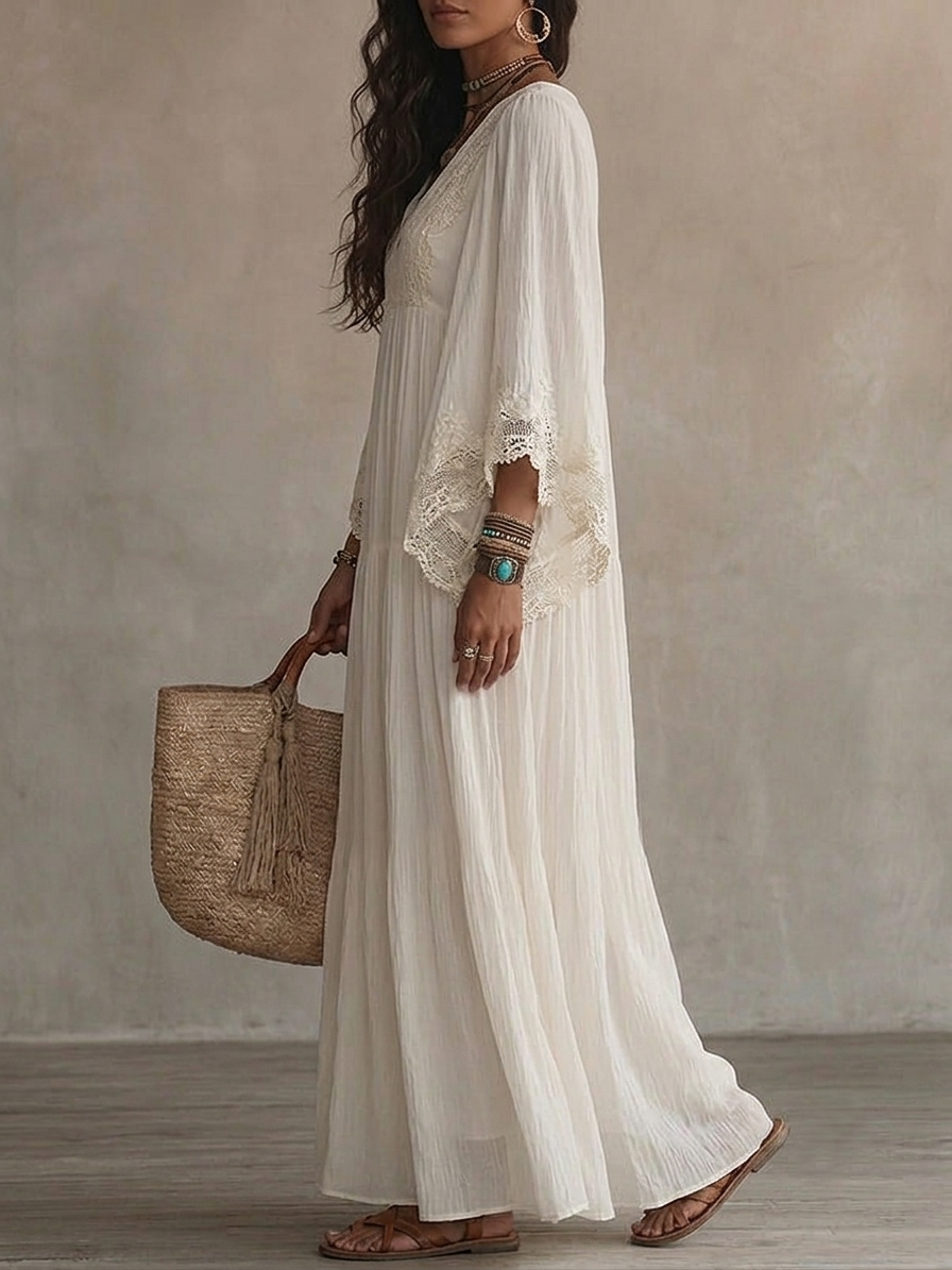 Ondina - Maxidress in Chiffon con Pizzo