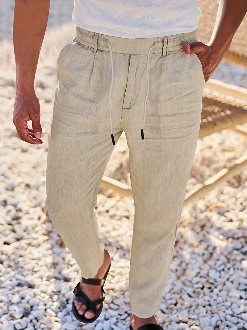 Avenor - Pantaloni in lino larghi con cordoncino