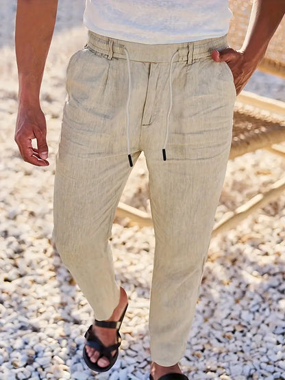 Avenor - Pantaloni in lino larghi con cordoncino
