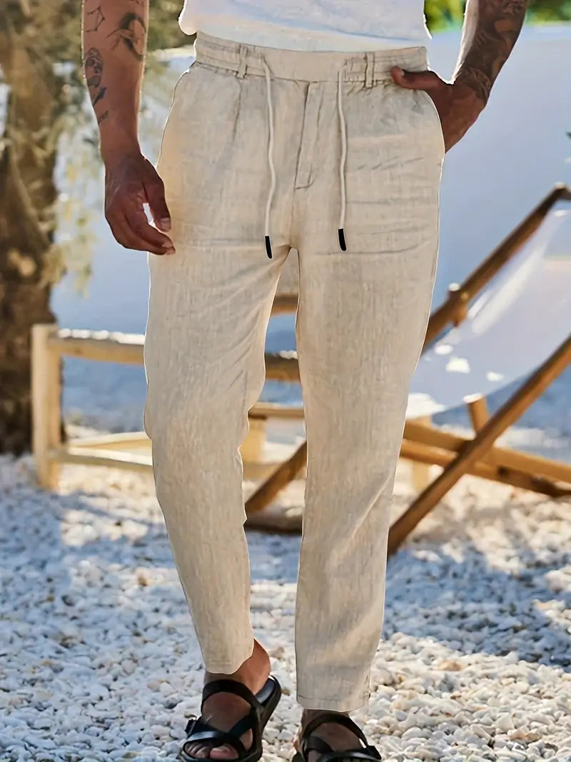 Avenor - Pantaloni in lino larghi con cordoncino