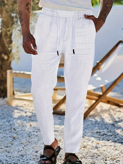 Avenor - Pantaloni in lino larghi con cordoncino
