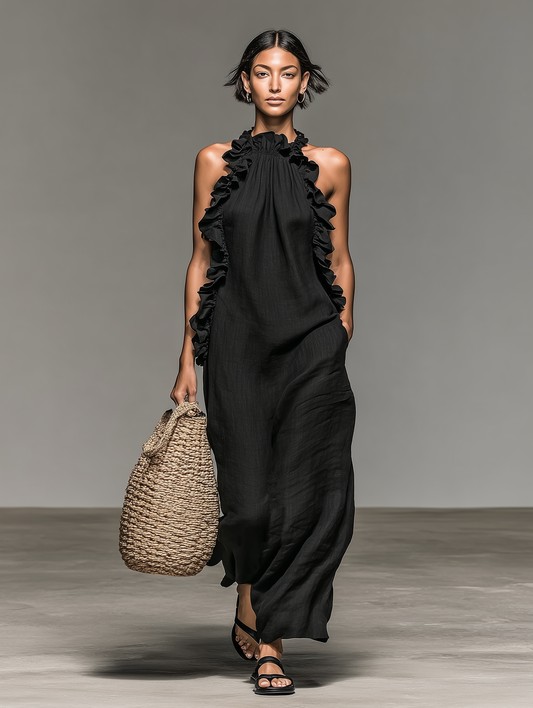 Serela - Abito Maxy con Volant e Tasche