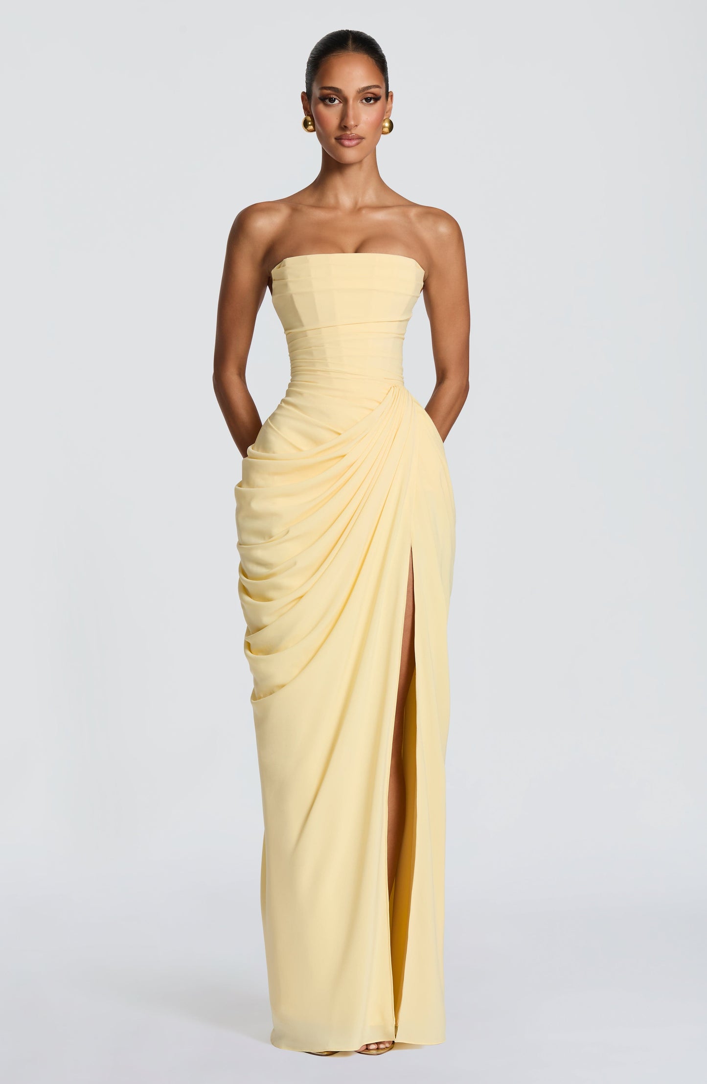 Hannah - Abito maxi drappeggiato con spacco alto