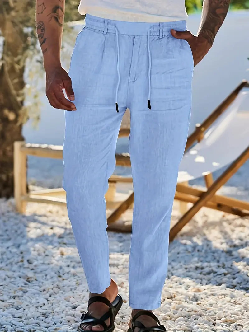 Avenor - Pantaloni in lino larghi con cordoncino