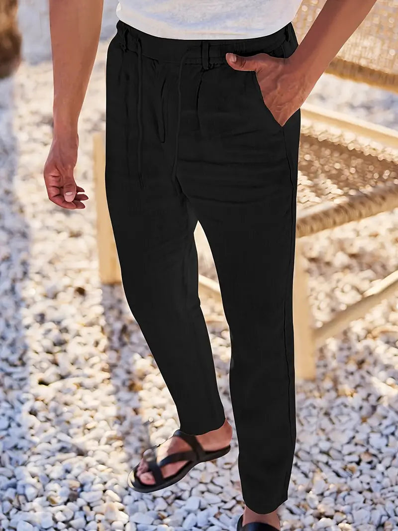 Avenor - Pantaloni in lino larghi con cordoncino