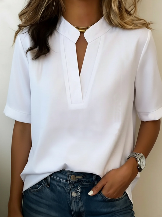 Oriane - Blusa in crepe a maniche corte con scollatura a V