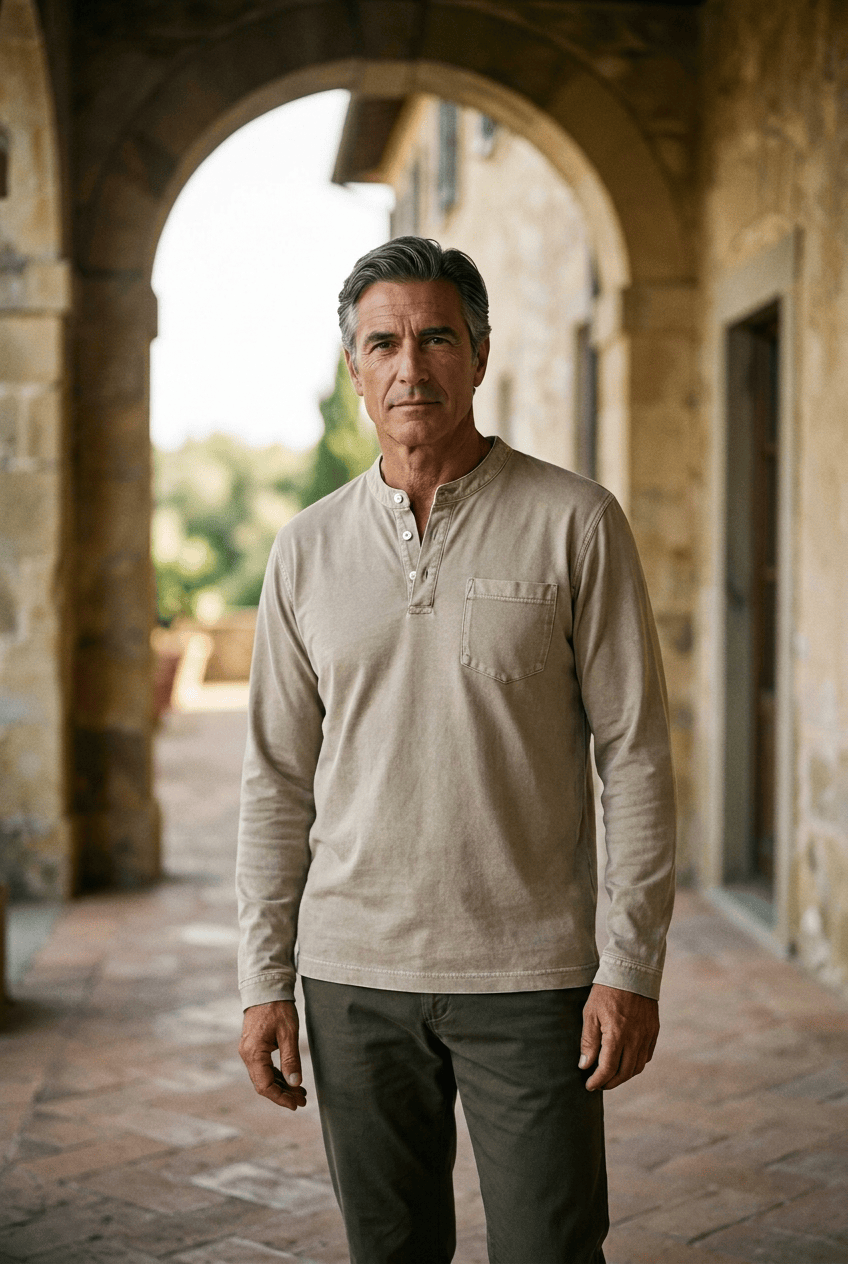 Weldon - Maglia Henley a maniche lunghe in cotone