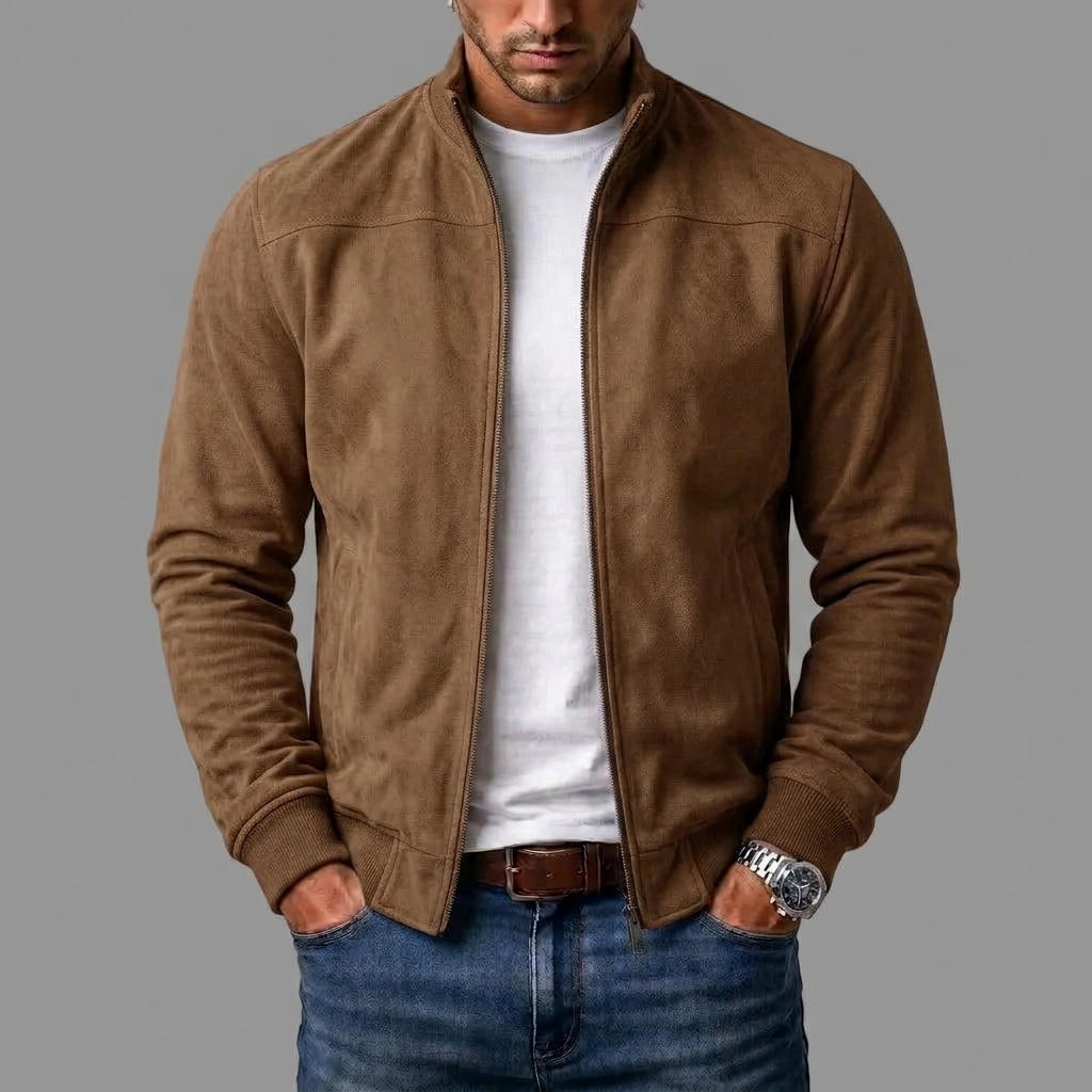 Fredric - Giacca bomber in suede con polsini a costine
