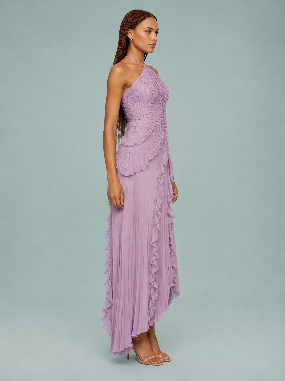 Serelina - Abito Maxi con Scollo a Halter e Rouches