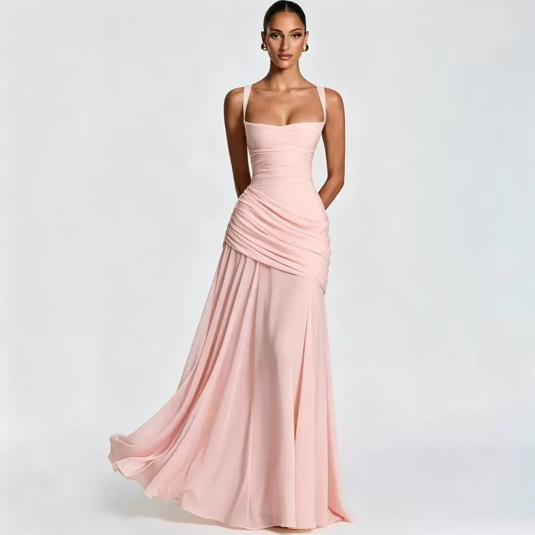 Lenara - Abito maxi drappeggiato con schiena con lacci