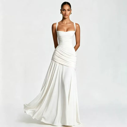 Lenara - Abito maxi drappeggiato con schiena con lacci