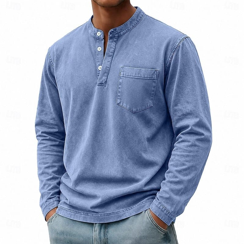 Weldon - Maglia Henley a maniche lunghe in cotone