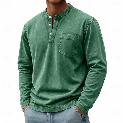 Weldon - Maglia Henley a maniche lunghe in cotone
