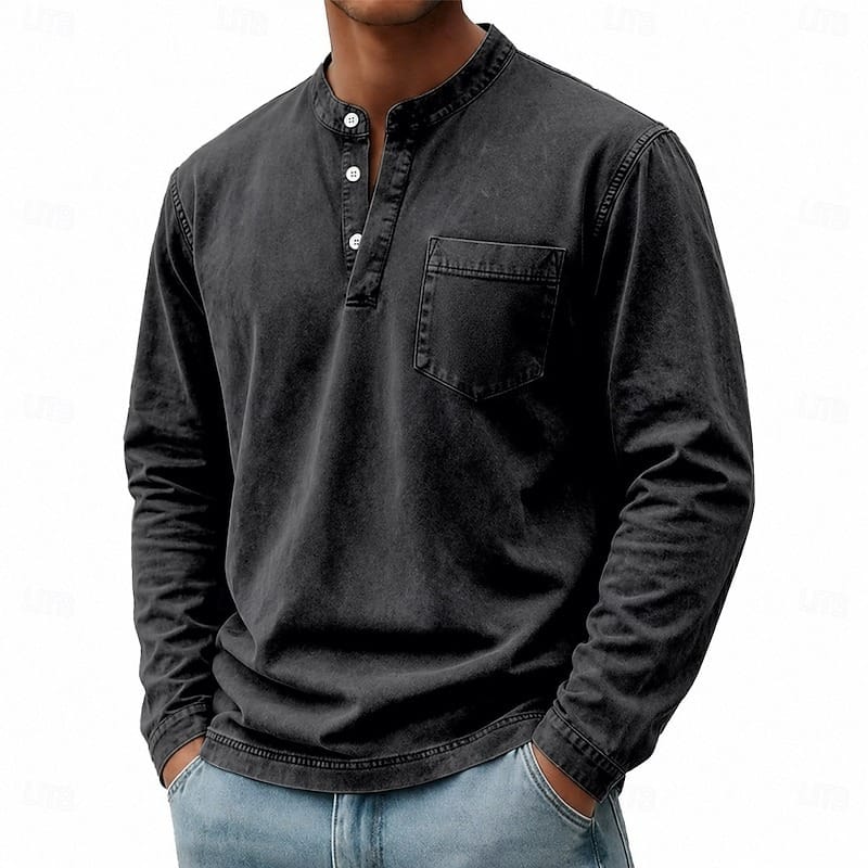 Weldon - Maglia Henley a maniche lunghe in cotone