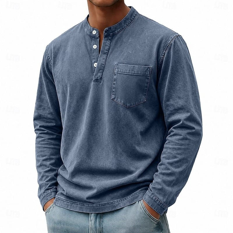 Weldon - Maglia Henley a maniche lunghe in cotone