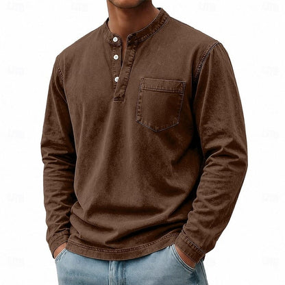 Weldon - Maglia Henley a maniche lunghe in cotone