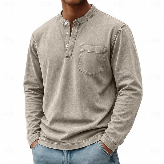 Weldon - Maglia Henley a maniche lunghe in cotone