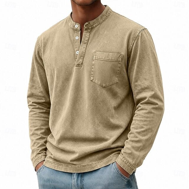 Weldon - Maglia Henley a maniche lunghe in cotone