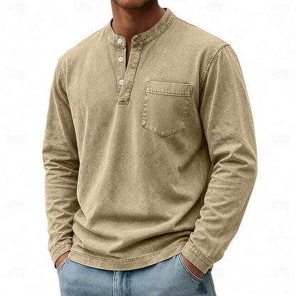 Weldon - Maglia Henley a maniche lunghe in cotone