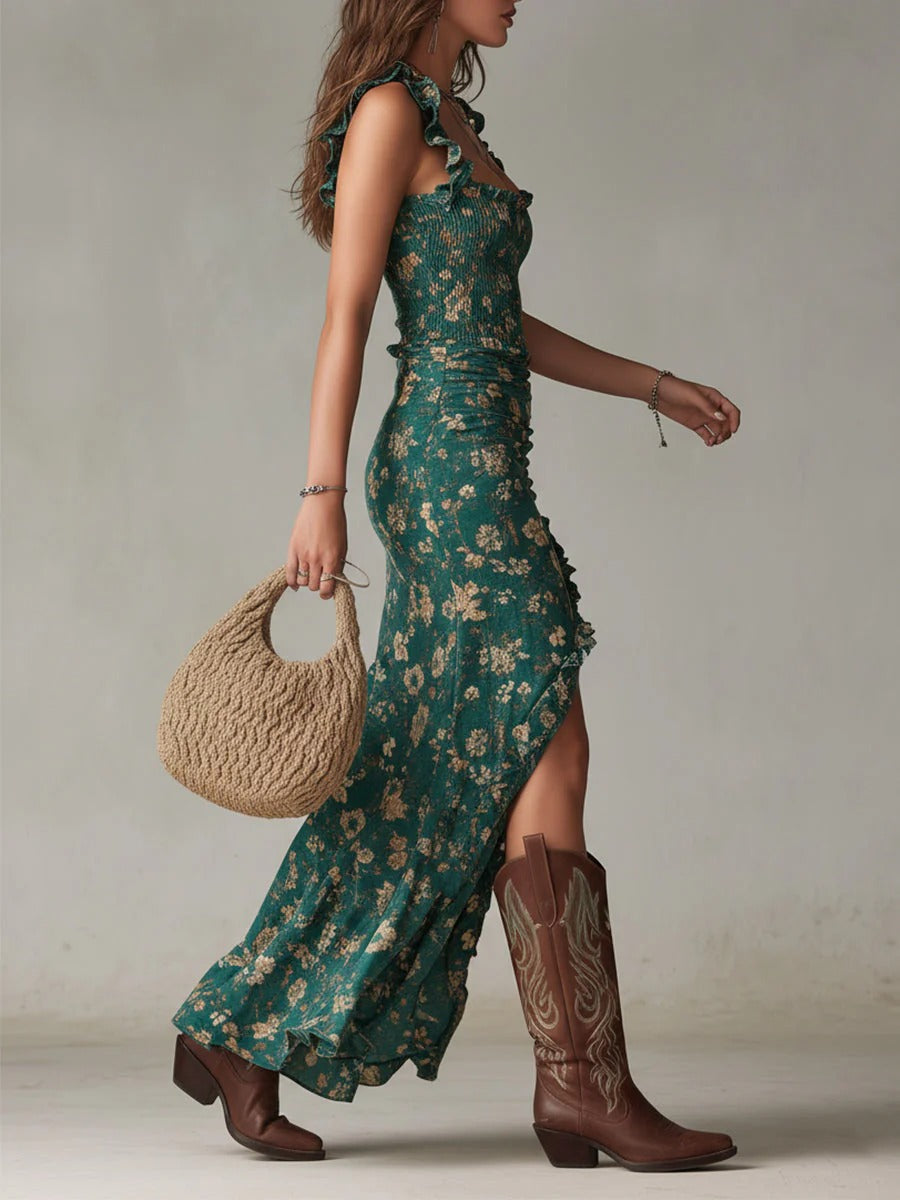 Fiorra - Abito Maxy Boho-Floreale con Spacco