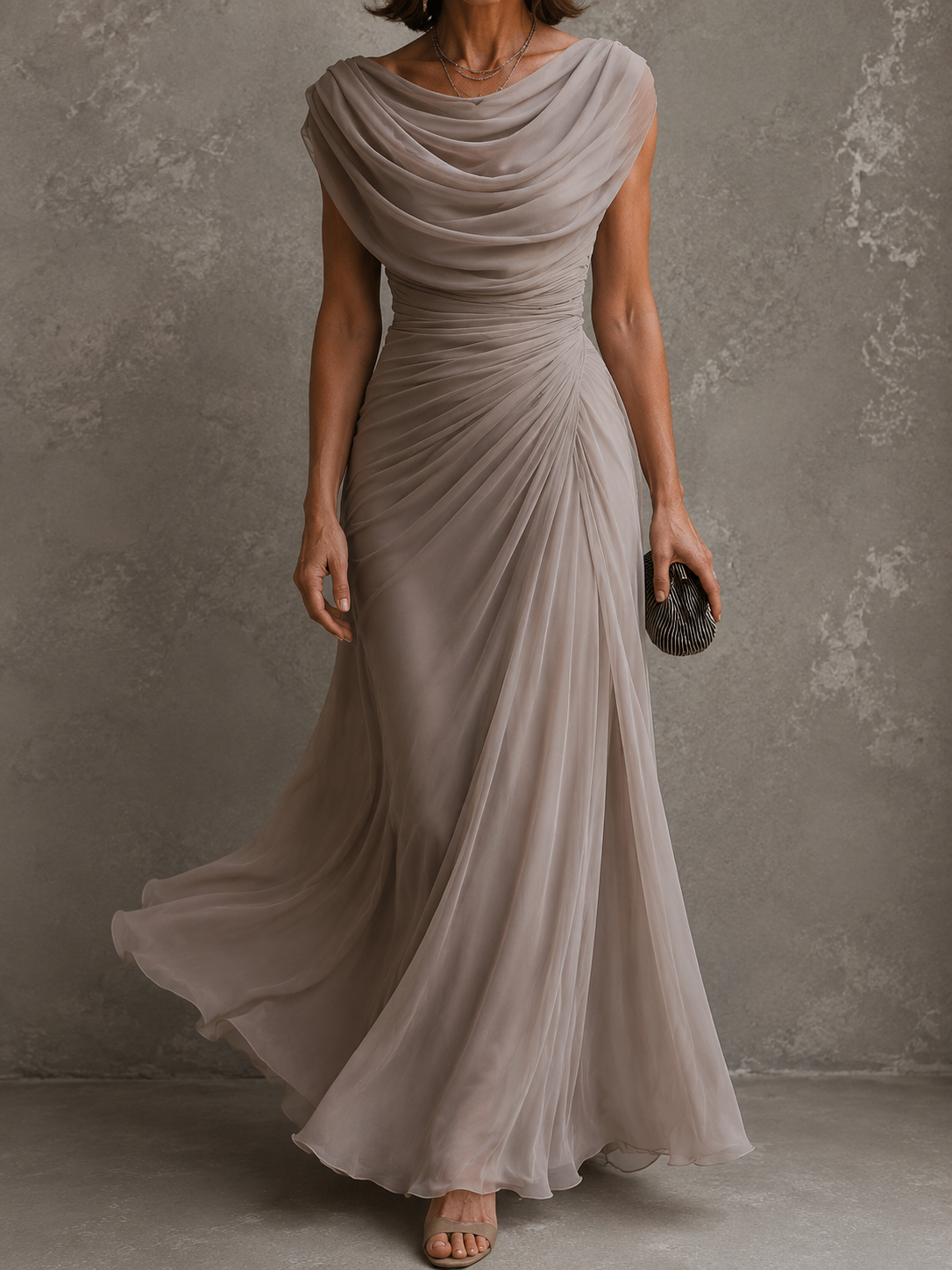 Jilliann - Abito Maxy senza maniche drappeggiato