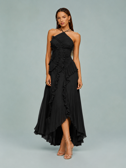 Serelina - Abito Maxi con Scollo a Halter e Rouches