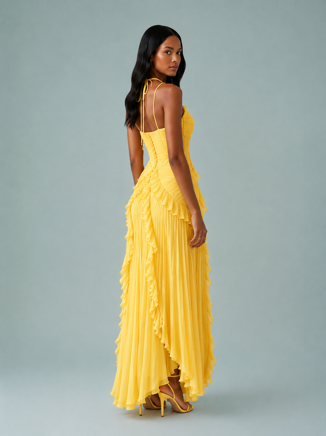 Serelina - Abito Maxi con Scollo a Halter e Rouches