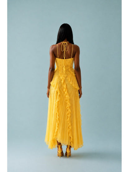 Serelina - Abito Maxi con Scollo a Halter e Rouches