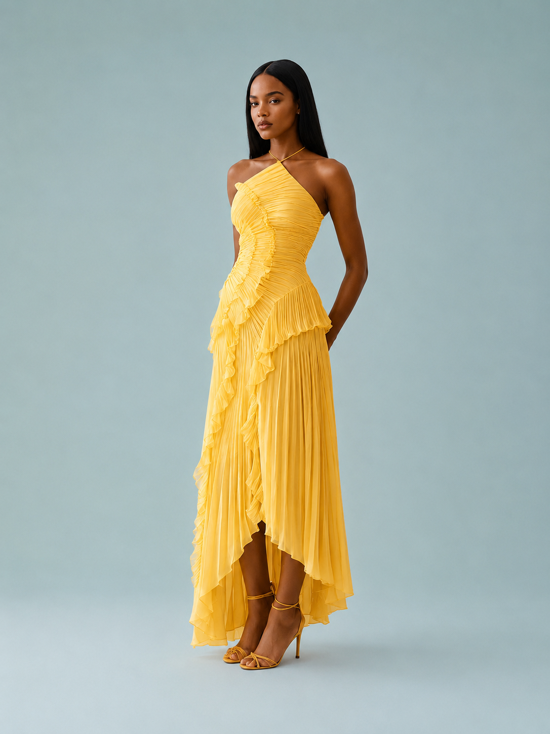 Serelina - Abito Maxi con Scollo a Halter e Rouches