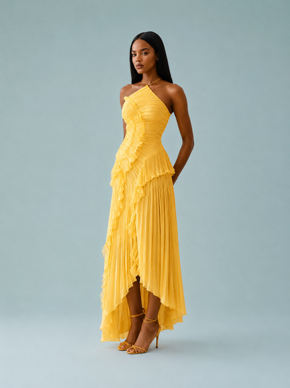 Serelina - Abito Maxi con Scollo a Halter e Rouches