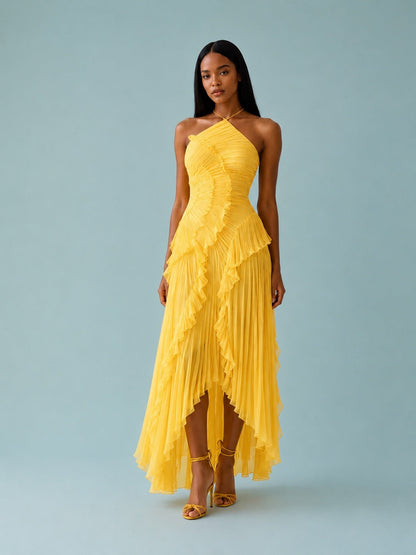 Serelina - Abito Maxi con Scollo a Halter e Rouches