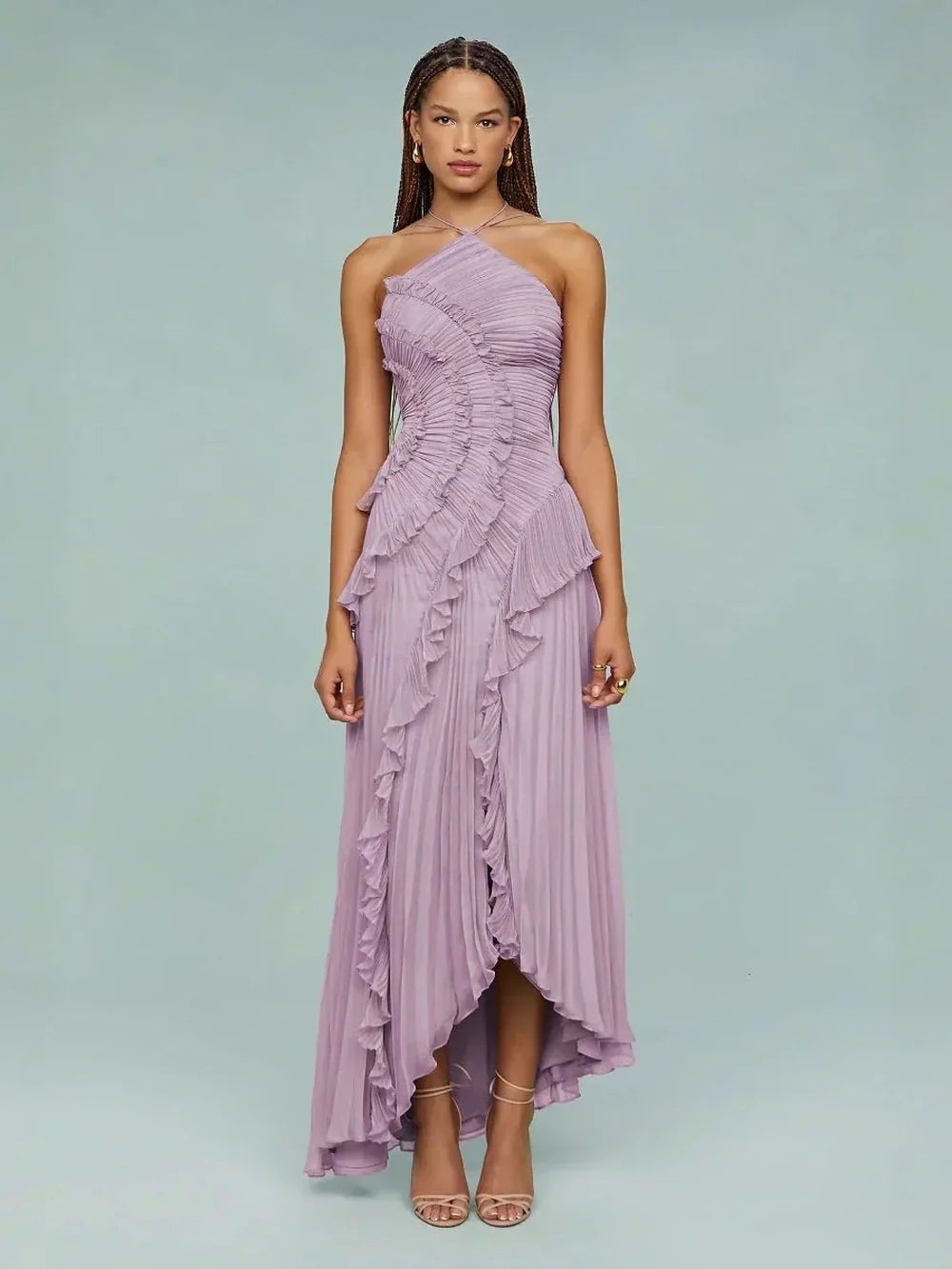 Serelina - Abito Maxi con Scollo a Halter e Rouches