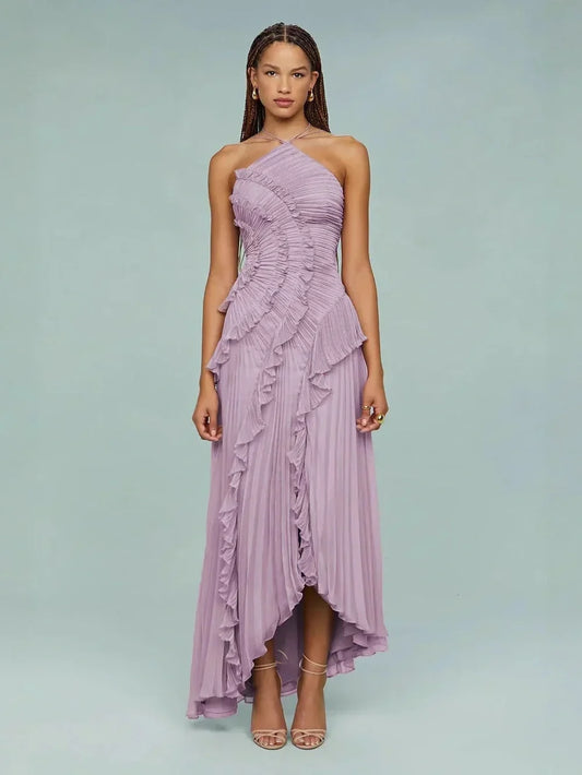 Serelina - Abito Maxi con Scollo a Halter e Rouches