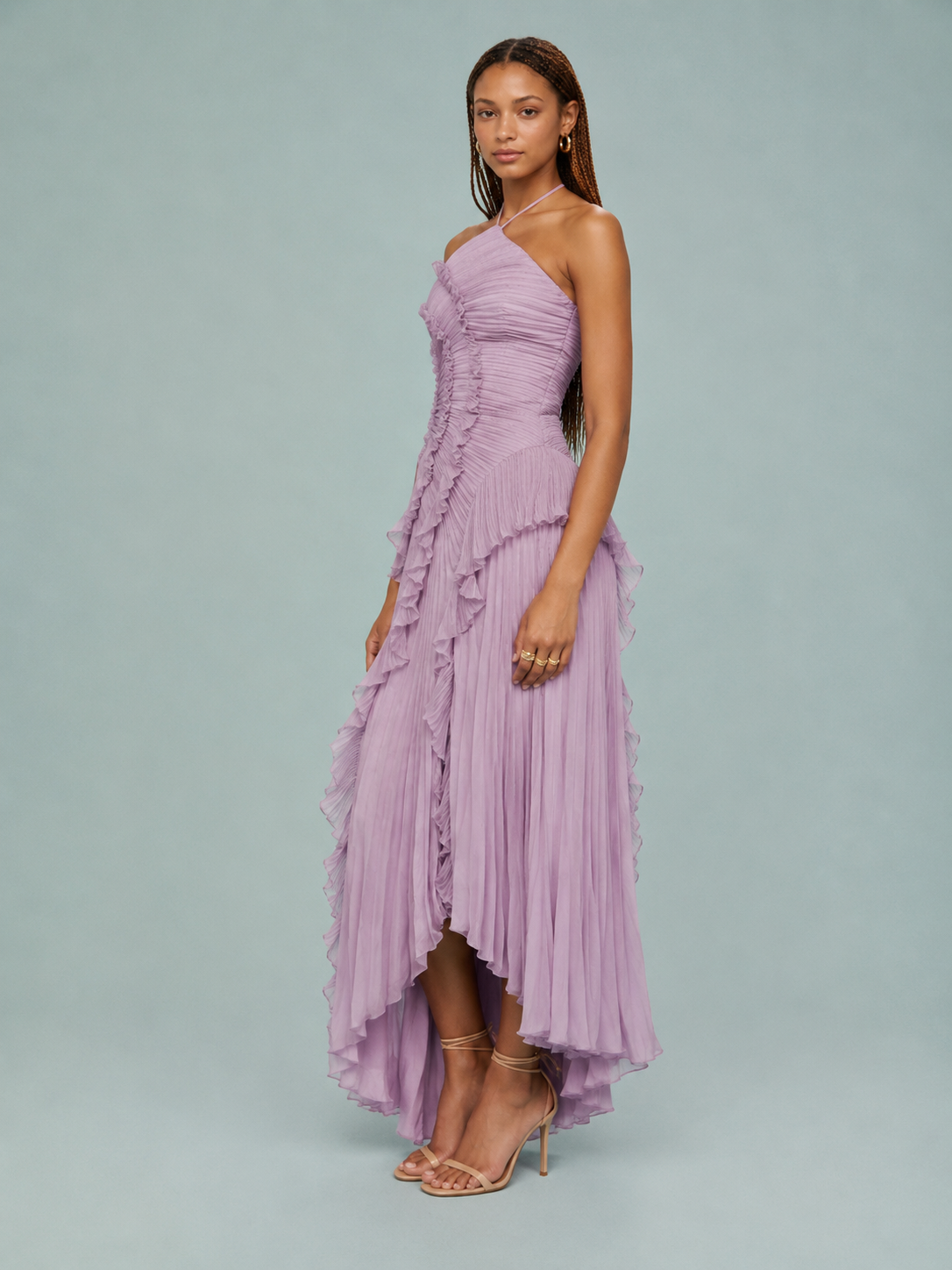 Serelina - Abito Maxi con Scollo a Halter e Rouches