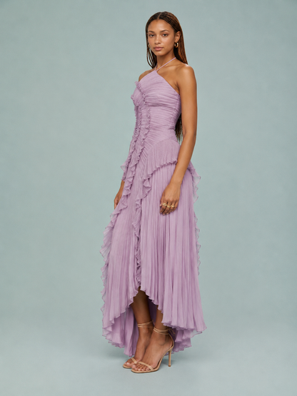 Serelina - Abito Maxi con Scollo a Halter e Rouches