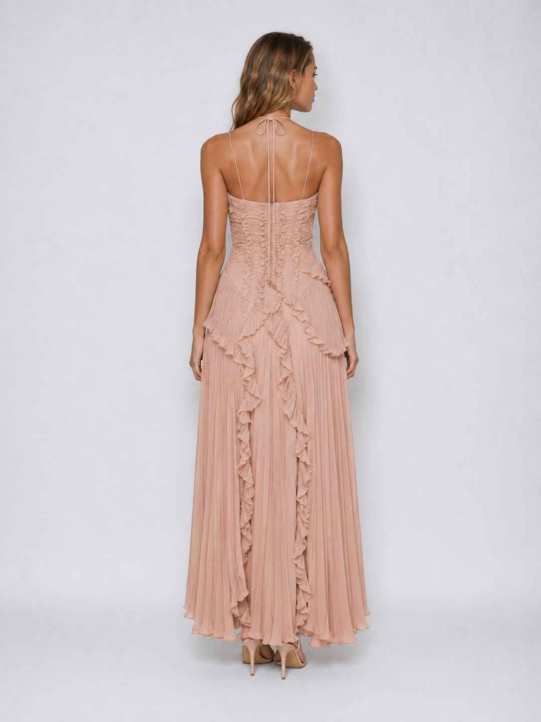 Serelina - Abito Maxi con Scollo a Halter e Rouches